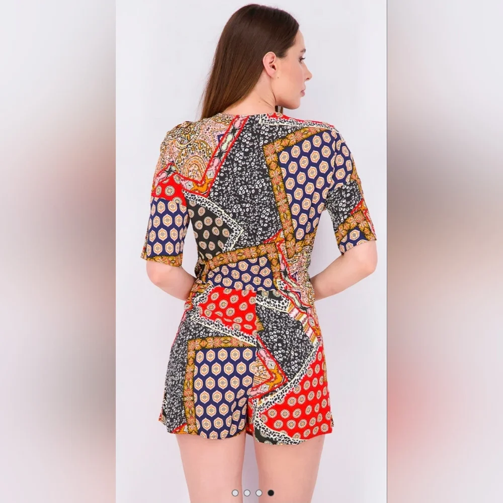 Retrod Multicolor & Multi-Patterned Wrap Romper - Picture 2 of 9